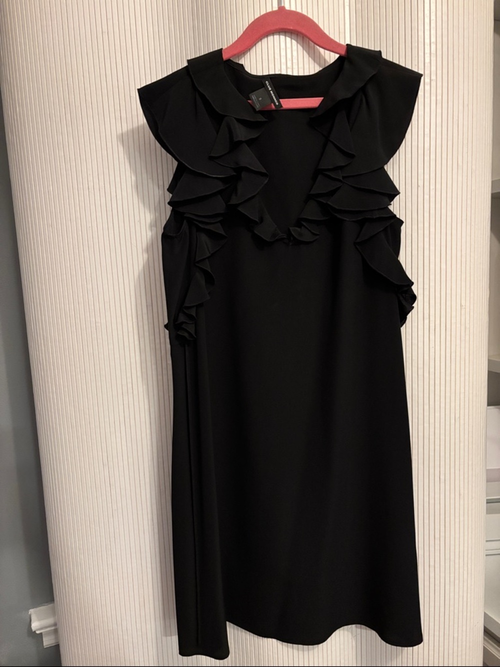 CLIB MONACO Black Ruffle-Trim Sleeveless Dress